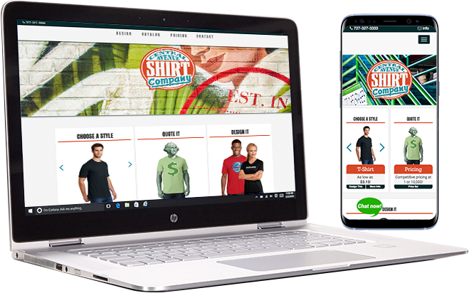 central avenue shirt company shown on a phone and laptop